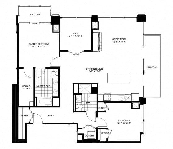 Two Bedroom Penthouse 2501 Floorplan Image